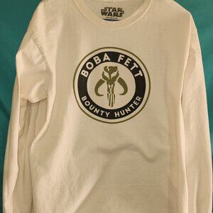White Star Wars Boba Fett Bounty Hunter Long Sleeved Shirt, Size L